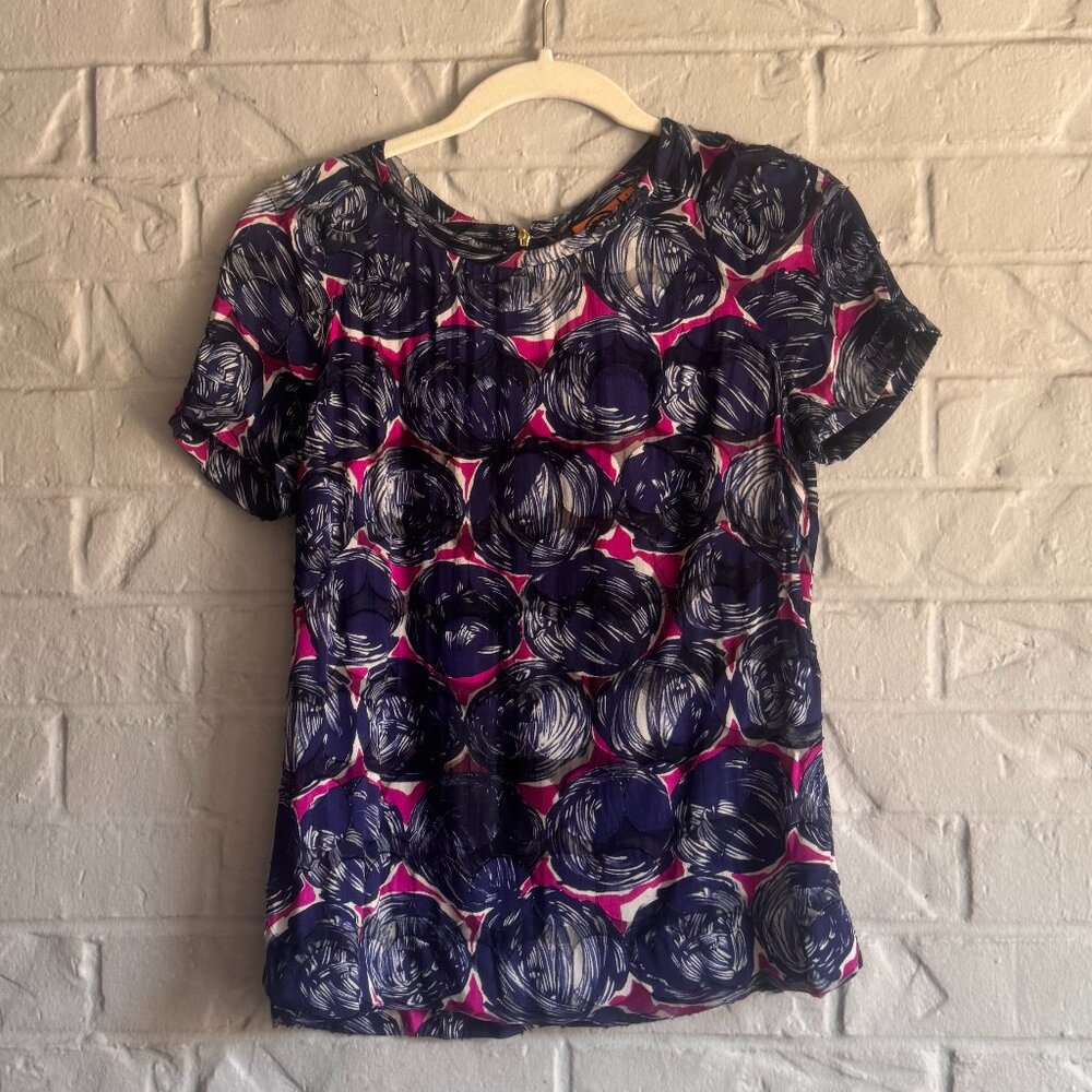 Tory Burch Patterned Cap Sleeve Top - Size 2 - Bold & Unique!